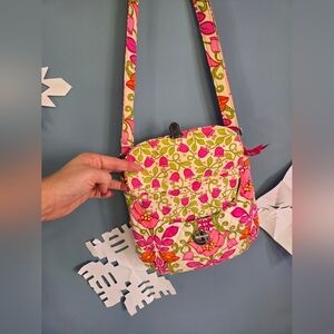 Vera Bradley Vibrant Pink & Orange Floral Quilted Crossbody Purse w/wallet